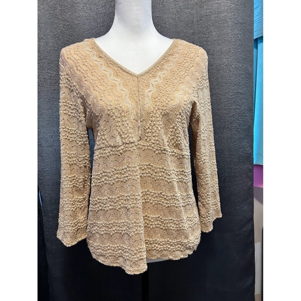 Notations Beige Shirt Feminine High Waist Top Size L